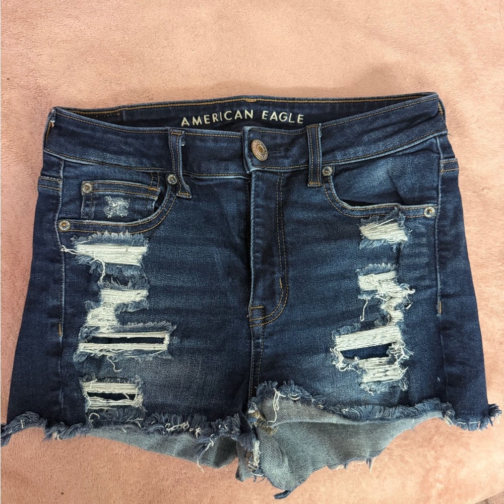 American Eagle Outfitters Ripped Jean Shorts - Dark Blue